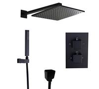 Luxury Black Wall Mounted Thermostatic Rain Shower Set 8 12" Rainfall Showerhead & Handheld Shower for Bathroom Premium Brass Construction Modern Design Easy Installation LWX