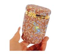 Luxury Bling Bling Rhinestone Cotton Swab Storage Container Box - Dust-Proof Vanity Organizer with Lid for Toothpicks, Cotton Swabs, and Dental Floss (Gold)