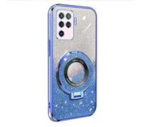 Luxury Bling Glitter Case Compatible with OPPO A94 4G Reno5F Case Soft TPU BackCover + Glitter Paper 2 in 1 Phone Case Girls with Stand Ring Holder Hybrid Soft Silicone BackCover Shockproof Blue