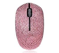 Luxury Bling Wireless Mouse for Girls, Pink Rhinestone Coverd Computer Mouse with USB Receiver, Sparkly Cute Mice for Laptop, PC, Notebook, MacBook Gifts - Pink