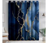 Luxury Blue and Gold Watercolour Marble Curtains - Blackout Thermal Insulated Microfibre Pencil Pleat Drapes - Elegant Abstract Design for Bedroom or Living Room - 2 Panels 46 x 90 Inch