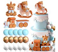 Luxury Blue Bear Cake Decorations Baby Bear Baby Shower Cake Topper Bears Train Cake Decoration Baby Shower Birthday Cake Decoration