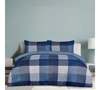 Luxury Blue Block Check Print Duvet Set, Premium Super Soft & Cosy Reversible 100% Microfiber Comfortable Quilted Bedding Set With Pillowcases, Double Size (200 X 200 CM)