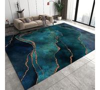 Luxury Blue Green Marble Gradient Gold Line Area Rugs For Living Room 3D 120 X 160 Cm / 47.2 X 62.9 Inch Printed Flannel Carpets, Extra Large Size Soft Rugs Anti Slip Washable Floor Mats For Bedroom