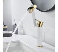 Luxury Brass Bathroom Faucet - 1080° Rotatable Mixer Tap, Single Handle, Hot & Cold Water, Elegant White & Gold Finish, Ideal for Modern Washbasins and Bathrooms