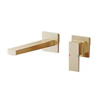 Luxury Brass Black Wall Mounted Bathroom Faucet with Single Handle Ceramic Valve Core for Hot and Cold Water, 2-Hole Basin Mixer(Brushed Gold S)