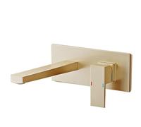 Luxury Brass Black Wall Mounted Bathroom Faucet with Single Handle Ceramic Valve Core for Hot and Cold Water, 2-Hole Basin Mixer(Brushed Gold B)