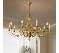 Luxury Brass Chandelier LED - French Retro Pendant Light for Living Room Restaurant Bedroom Villa Hotel Cafe - Elegant 10-Light Fixture for Home Decor