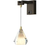 Luxury Brass Crystal Wall Sconces with On/Off Switch - Mid Century Modern Diamond Glass Hanging Lamp