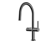 Luxury Brass Gun Gray Kitchen Faucet Led Digital Sensing Design Single Handle Hot Cold Water Pull-Out Type 2-Function Sink Tap(G3/8/Brushed Grey-N)