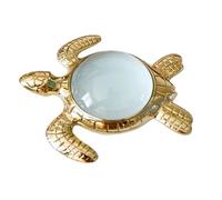 Luxury Brass Turtle Magnifying Glass - Gold Sea Turtle Paperweight & Desk Figurine with Crystal Shell - Vintage Office Decor & Elegant Gift for Home or Library