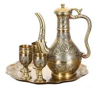 Luxury Bronze Wine Set With Embossed Decor For Home Bar - Nordic Decanter Tray And 4 Glasses 500ml
