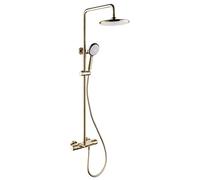 Luxury Brushed Gold Shower System, 8-Inch Rainfall Shower Head & Handheld, Thermostatic Wall-Mounted Brass Diverter Mixer, Elegant Bathroom Shower Taps Set