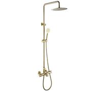 Luxury Brushed Gold Thermostatic Shower System, Wall Mounted Brass Diverter Mixer with 8" Rainfall Shower Head & Handheld, Elegant Bathroom Shower Set