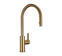 Luxury Brushed Golden Brass Kitchen Faucet - Single Handle 360° Rotatable Round Spout with Hot and Cold Water Mixer Tap, Vintage Style Smart Design for Modern Sink (Matt Old Gold Finish)