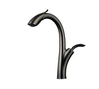 Luxury Brushed Grey Kitchen Faucet Pull-Down Spray Head Single Handle Dual Control Hot & Cold Creative Design Brass Sink Tap for Modern Kitchens