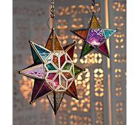 Luxury Candles Moroccan style large star glass lantern - Multi colour