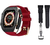 Luxury Carbon Fiber Case With 2 Band Modification Kit,For 8 Ultra 49mm, Silicone Rubber Strap Cover Retrofit Set,For iWatch 8 7 6 5 4 SE 45mm 44mm