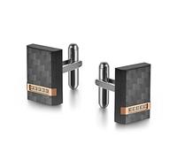 Luxury Carbon Fiber Cufflinks, Black with Rose Gold Accent, Crystal Inlay, Stainless Steel Base, 20mm x 15mm, 10g Weight, Men's Formal Wear (Gold+black)