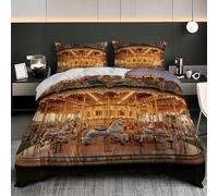 Luxury Carousel Double Bed Duvet Cover Bedding Sets King 91x87 inch Soft and Breathable Hypoallergenic Creative Room Decoration Gold 3 Pieces Duvet Cover Set