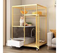 Luxury Cat Cage Metal Cat Villa Small Pet House With Door And Closed Cat Litter Box Heavy Duty Cat Playpen Cat Enclosure On Wheels For Indoor And Outdoor(Natural,76 * 55 * 101cm)