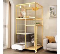 Luxury Cat Cage Metal Cat Villa Small Pet House With Door And Closed Cat Litter Box Heavy Duty Cat Playpen Cat Enclosure On Wheels For Indoor And Outdoor(Natural,76 * 55 * 146cm)