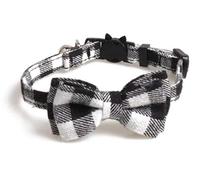 Luxury Cat Collars with Bow Tie and Bell | Safe Quick Release Breakaway Buckle | Zacal Cat Collars (Black and White)