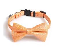 Luxury Cat Collars with Bow Tie and Bell | Safe Quick Release Breakaway Buckle | ZACAL Cat Collars (Orange Sparkle Glitter)