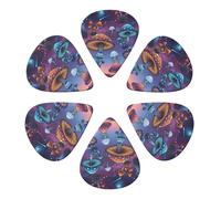 Luxury Celluloid Guitar Picks 6 Pack Colorful Starry Sky Mushrooms Jellyfish, Thin, Medium, Heavy Gauges For Electric, Acoustic, Bass & Ukulele