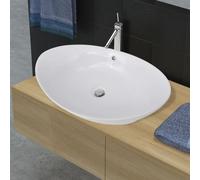 vidaXL Luxury Ceramic Basin Oval with Overflow 59 x 38,5 cm, White