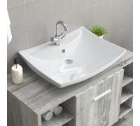 vidaXL Ceramic Basin Rectangular with Overflow & Faucet Hole Bathroom Sink