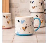 Bone China Mug with Gold Heart 500ml Decal Luxury Ceramic Tea & Coffee Cup with Coloured Handle Gift Mug for Women, Valentine’s, Birthday or Everyday Use Assorted Colours (Blue)