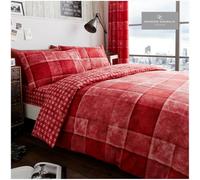 GC GAVENO CAVAILIA Soft & Cosy Check Double Quilt Cover, Luxury Reversible Checked Quilt Bedding Set, Denim Check, Red