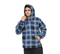 Sleepdown Men's Luxury Check Fleece Teddy Borg Hoodie Warm Cosy Soft Loungewear, Navy, S