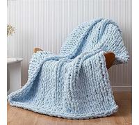 Luxury Chenille Chunky Knitted Blanket Throw, Handmade Knitting Soft Fluffy Blanket for Sofa Couch Bed Home Decor (Color : Lake blue, Size : 100x100cm)