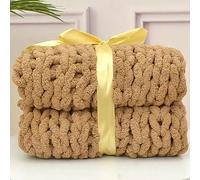 Luxury Chenille Chunky Knitted Blanket Throw, Handmade Knitting Soft Fluffy Blanket for Sofa Couch Bed Home Decor (Color : Khaki, Size : 80x100cm)