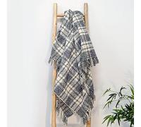 Luxury Chenille Grey Tartan Throw Blanket - 100% Recycled Polyester Checked Sofa Throw with Tasselled Fringe (150 x 200cm)