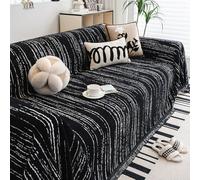 Luxury Chenille Sofa Cover Reversible Non Slip Dust Proof Striped Protector for 2 3 & 4 Seater Furniture Black 180x260cm