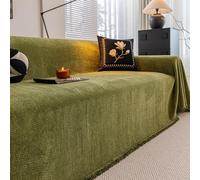 Luxury Chenille Sofa Cover with Tassel, Full-Coverage Washable Slipcover Blanket for L-Shape Corner Sectional Couch, All-Season Furniture Protector Green 180 * 380cm/70.87 * 149.61in