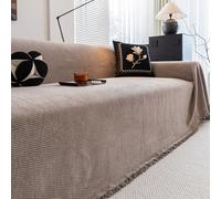 Luxury Chenille Sofa Cover with Tassel, Full-Coverage Washable Slipcover Blanket for L-Shape Corner Sectional Couch, All-Season Furniture Protector Light-Brown 180 * 380cm/70.87 * 149.61in