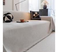 Luxury Chenille Sofa Cover with Tassel, Full-Coverage Washable Slipcover Blanket for L-Shape Corner Sectional Couch, All-Season Furniture Protector White 180 * 380cm/70.87 * 149.61in