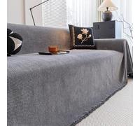 Luxury Chenille Sofa Cover with Tassel, Full-Coverage Washable Slipcover Blanket for L-Shape Corner Sectional Couch, All-Season Furniture Protector Dark-Gray 180 * 380cm/70.87 * 149.61in