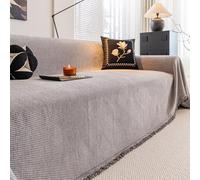 Luxury Chenille Sofa Cover with Tassel, Full-Coverage Washable Slipcover Blanket for L-Shape Corner Sectional Couch, All-Season Furniture Protector Light-Gray 180 * 380cm/70.87 * 149.61in