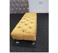 Luxury Chesterfield Footstool and Coffee Table in Plush Fabric with Diamontes 102cm Length x 45 cm x 25cm heigh with Chrome feet (Mink Plush)