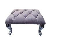Luxury Chesterfield lido Footstool Plush Velvet Diamante Queen Anne Style Legs 50cm Long x50cm Wide x 17cm heigh (White Plush)