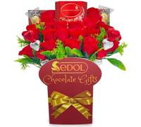 Luxury Chocolate Bouquet Gift with Truffles, Hazelnut Hearts & Red Silk Roses - Elegant Hamper for Christmas, Winter Birthdays, Lover, Friends or Colleagues - Festive Thank You & Holiday Present
