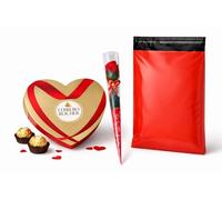 Luxury Chocolate Heart Box with Single Rose by Bargain Online Hub | Ferrero Rocher Chocolate Gift Set | Gift for Her |Valentine Gift|Birthday Gift |Mothers Day | Romantic Chocolate & Rose Present