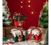 Luxury Christmas Box, Felt Cardboard Present Box with Lid and Ribbon for Xmas Eve, Cozy Gift Packaging for Wrapping Presents 3pcs