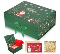 Luxury Christmas Box for Presents, 29x22x10cm Foldable Gift Boxes with Lids,Sturdy Christmas Cardboard Box, with Ribbon Greeting Card Shredded Paper,Gifts Packaging Boxes Ideal for Xmas Presents