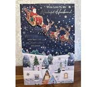 Luxury Christmas Card for Husband, 30x20cm Large Format, Santa's Sleigh Design, 8-Page Insert with Romantic Message, Winter Holiday Scene